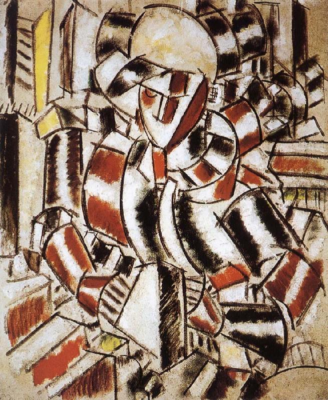 Fernard Leger The fem wearing in red and green color oil painting image